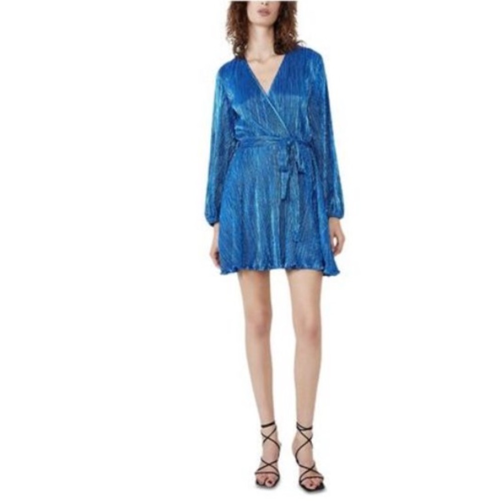 BARDOT Womens Blue Shimmer Long Sleeve Short Faux Wrap Dress xxl or 14/16
